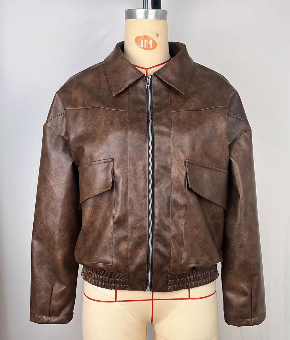 Retro vintage leather jacket motorcycle pilot jacket