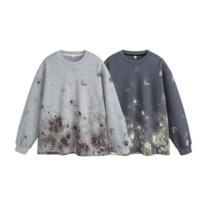 Washed Splatter Casual Crewneck Hoodie Couple Outwear