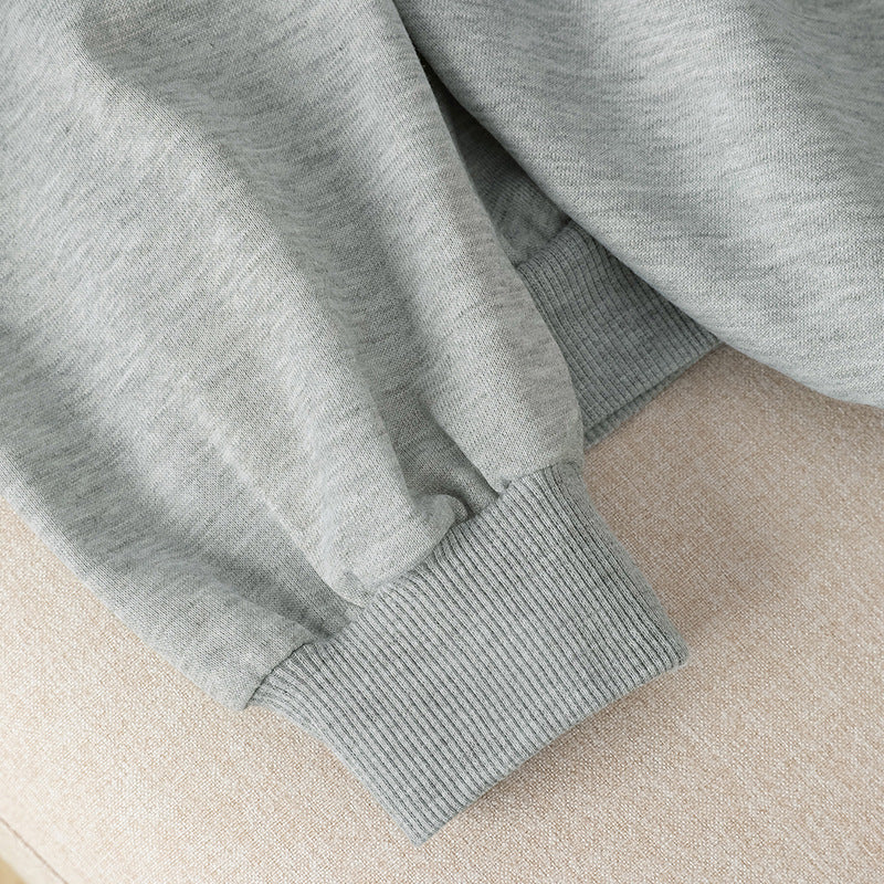 Lace patchwork hooded bow embroidered gray hoodie
