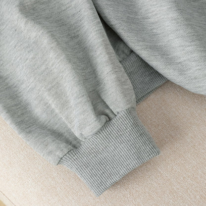 Lace patchwork hooded bow embroidered gray hoodie