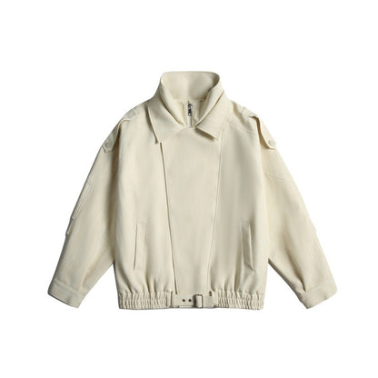 Loose Casual Deconstructed Double-Layer Collar PU Leather Motorcycle Jacket