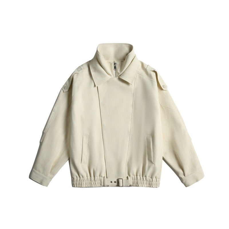 Loose Casual Deconstructed Double-Layer Collar PU Leather Motorcycle Jacket