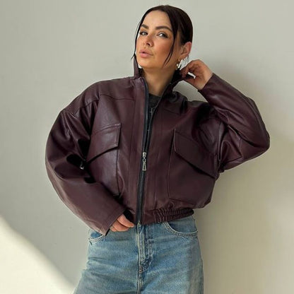 Retro vintage leather jacket motorcycle pilot jacket