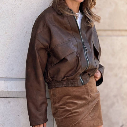 Retro vintage leather jacket motorcycle pilot jacket