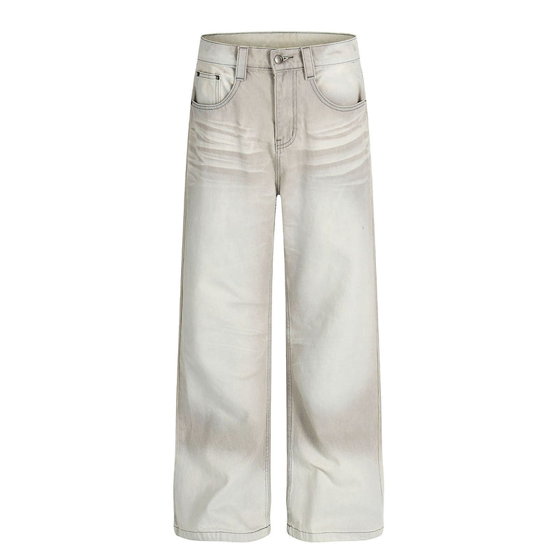 Vintage Unisex Trendy Washed Nostalgic Color High-End Design Men's Loose Straight-Leg Jeans