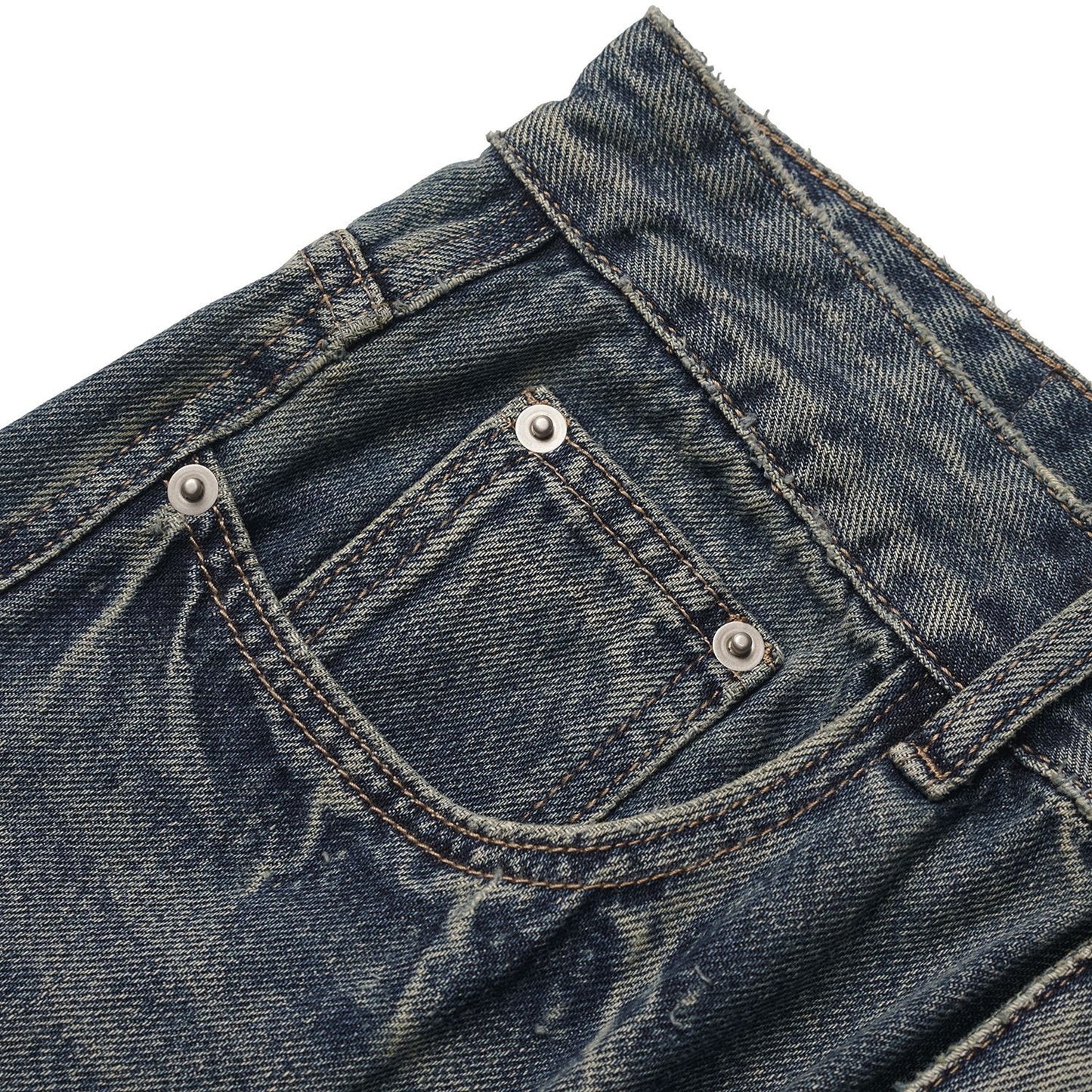 Washed Distressed Cat Whisker Pattern Loose Wide-Legged Knife-Edge Jeans