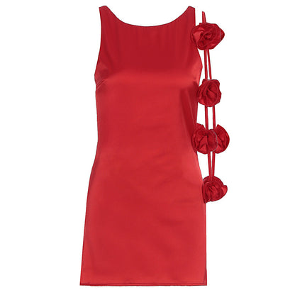 Pure desire three-dimensional flower decoration sleeveless hip hugging skirt