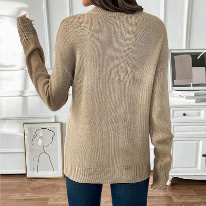Round neck loose cherry jacquard pattern knitted sweater for women