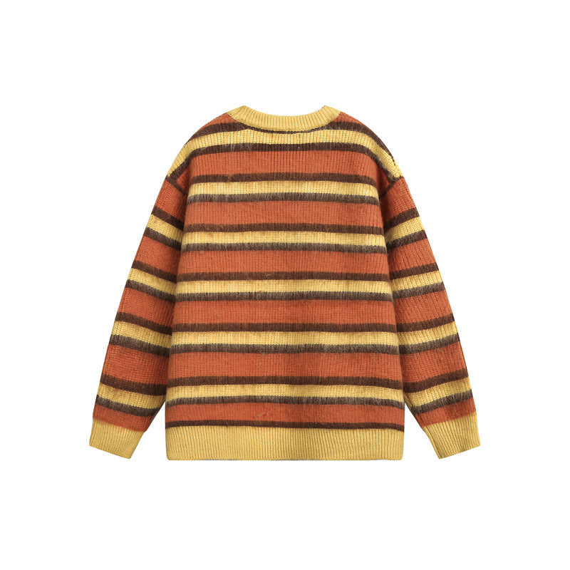 Casual Color-Blocking Stripe Crewneck Knitwear