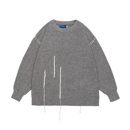Tie-Detail Patchwork Design Unisex Loose Casual Knitwear