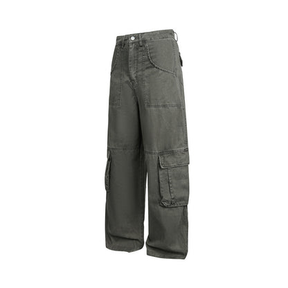 Multi-Pocket Cargo Pants Loose Wide-Leg Casual Trousers