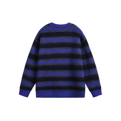 Casual Color-Blocking Stripe Crewneck Knitwear