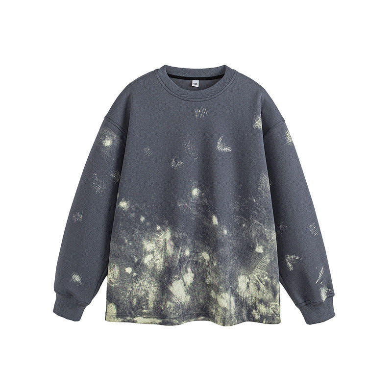 Washed Splatter Casual Crewneck Hoodie  Couple Outwear