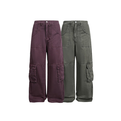 Multi-Pocket Cargo Pants Loose Wide-Leg Casual Trousers