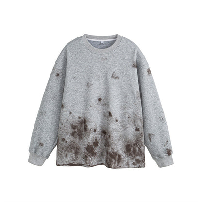 Washed Splatter Casual Crewneck Hoodie  Couple Outwear