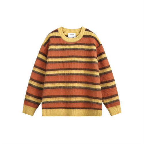 Casual Color-Blocking Stripe Crewneck Knitwear
