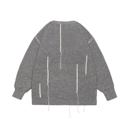 Tie-Detail Patchwork Design Unisex Loose Casual Knitwear
