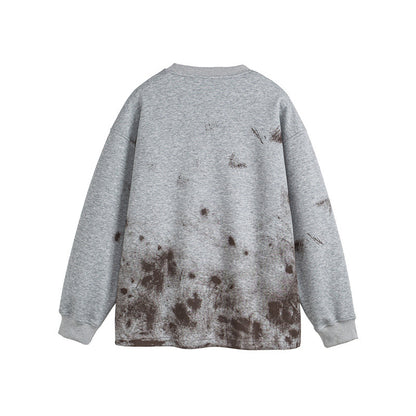 Washed Splatter Casual Crewneck Hoodie  Couple Outwear