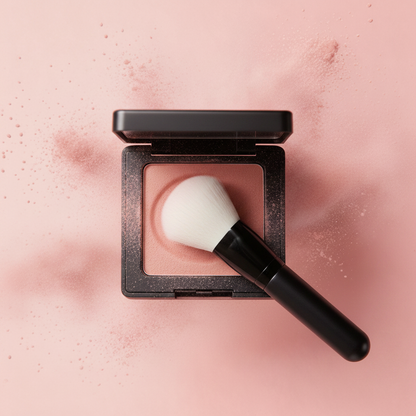 Petal Flush Blush - top-down view showing open compact with pink blush powder inside