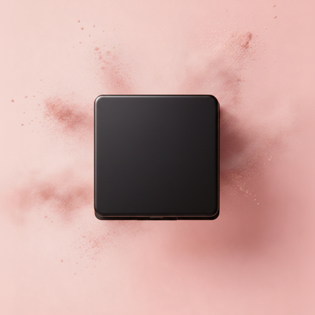 Petal Flush Blush - closed compact side profile showing matte black finish and clasp